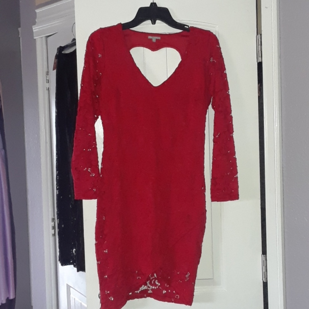 Red Flower Lace Heart Back Dress